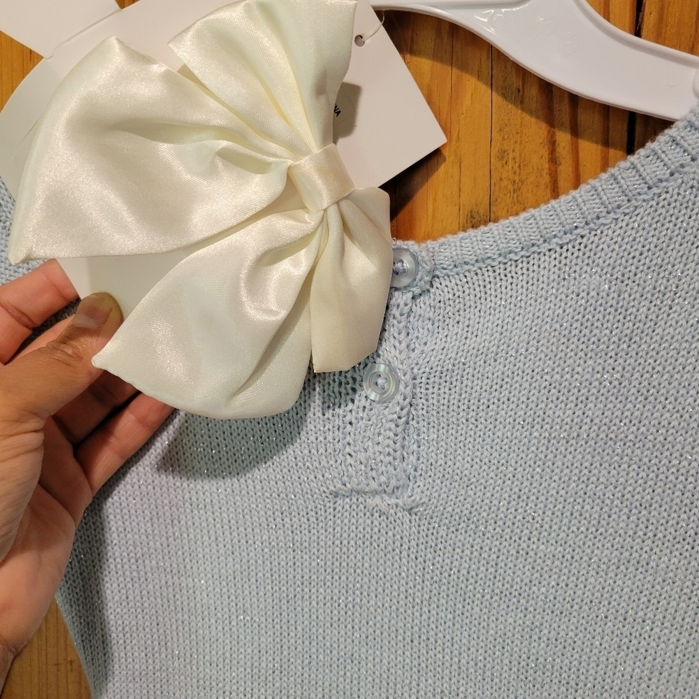 Elegant Blue Knit Kids Dress - Picture 6 of 7